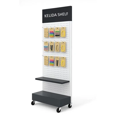 Pegboard-vloerdisplayrek met haken en wielen